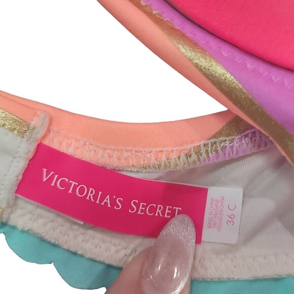 Victoria's Secret 36C Multi-Color Striped Padded Bikini Top With Halter Neck Tie - Picture 3 of 3